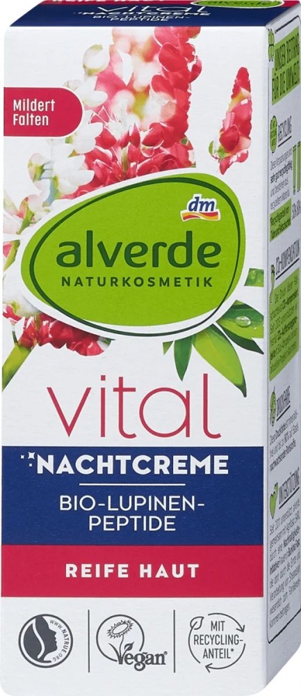 Alverde Noční pleťový krém Vital s bio lupinovými peptidy