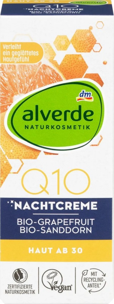 Alverde Noční pleťový krém Q10 s bio grapefruitem a bio rakytníkem řešetlákovým