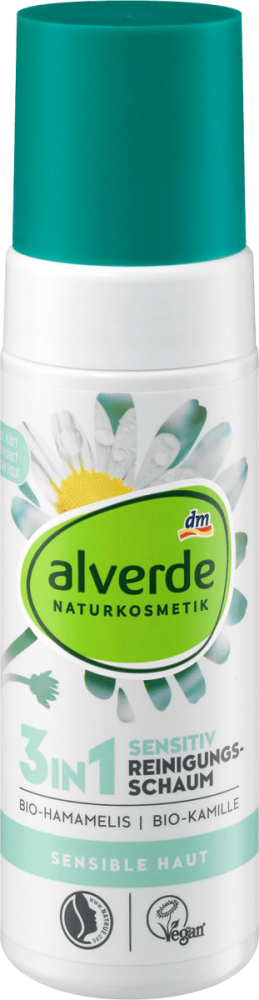 Alverde Čistící Pleťová Pěna Sensitiv 3v1 s Bio Hamamelem a Bio Heřmánkem