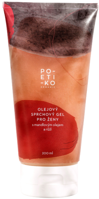 POETIKO organic olejový sprchový gel pro ženy s Mandlovým Olejem a Růží