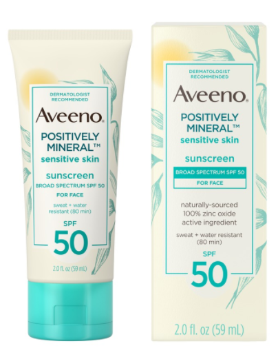 Aveeno Positively Mineral Sensitive Skin Sunscreen SPF 50