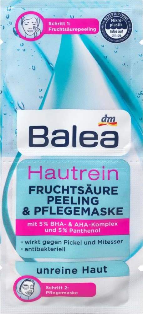 Balea Pleťový peeling + pečující maska proti akné Hautrein