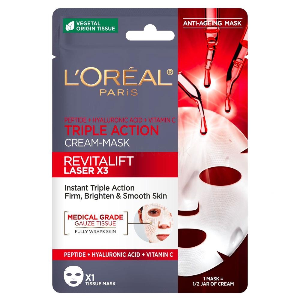 L'ORÉAL PARIS Triple Action Revitalift Laser X3 Textilní krémová pleťová maska