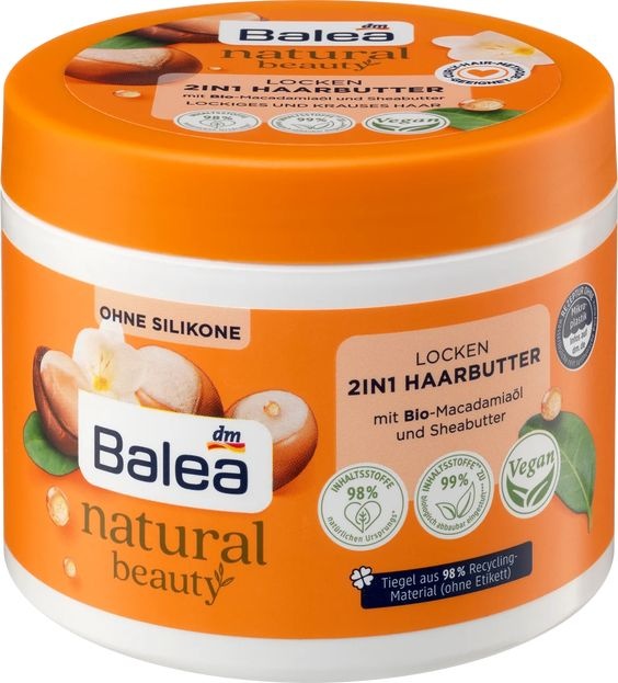 Balea Máslo na kudrnaté vlasy natural beauty 2in1 s bio makadamiovým olejem