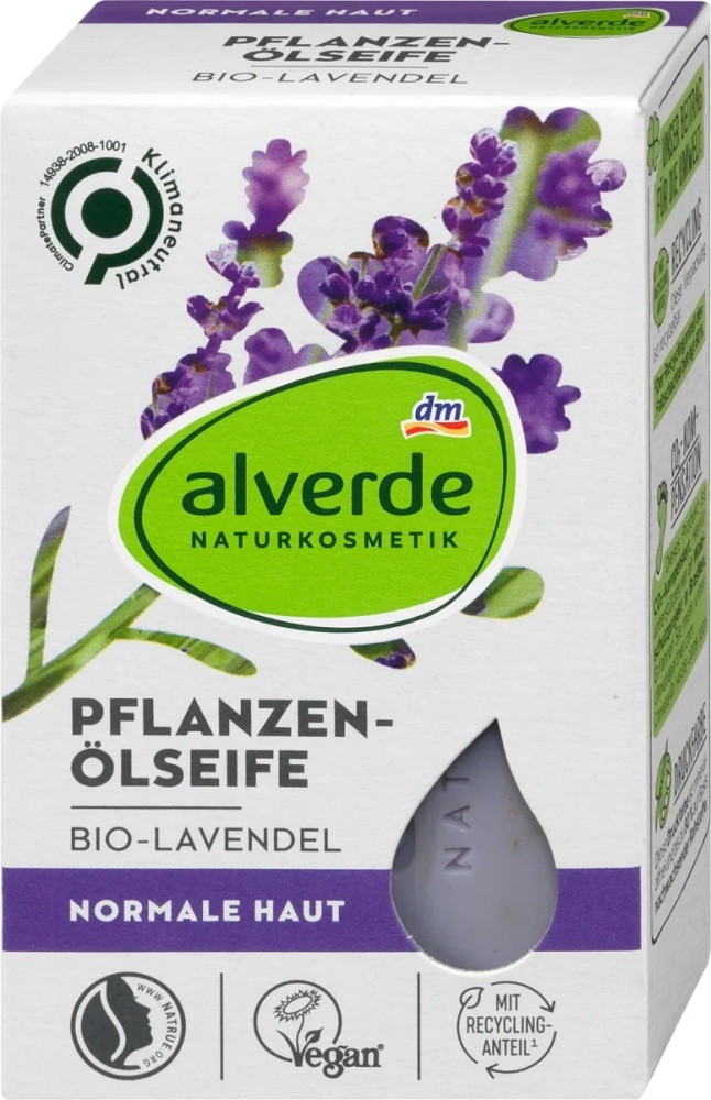 Alverde NATURKOSMETIK Tuhé rostlinné olejové mýdlo s bio levandulí
